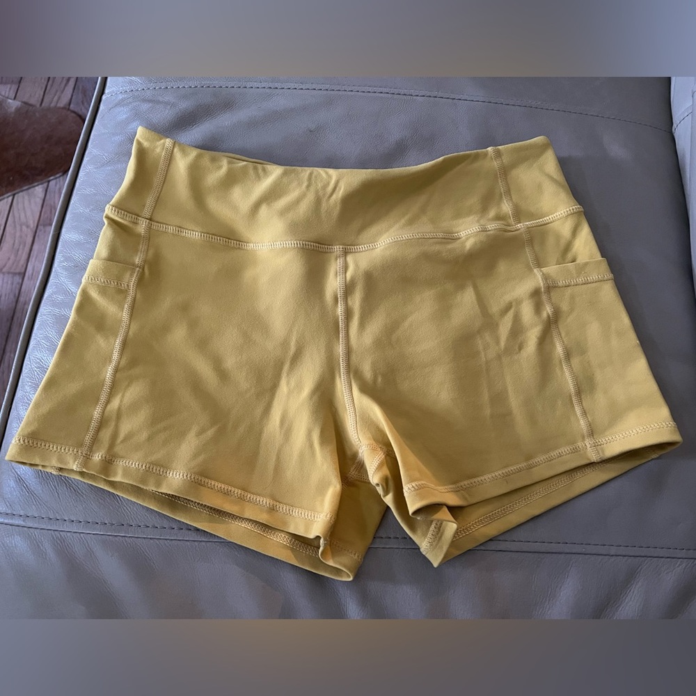 Born Primitive Rise & Grind Booty Short Yellow Pockets Workout CrossFit